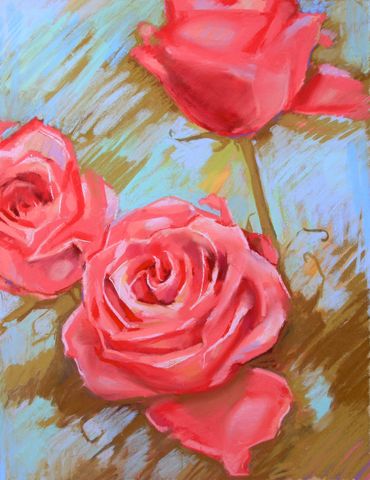 pastel drawing of coral colored roses