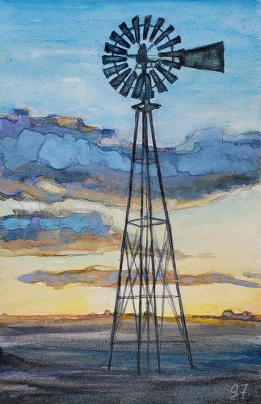 windmill in the setting sun