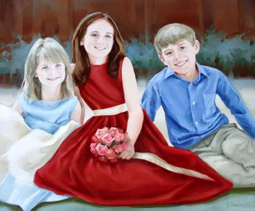 Oil painting portrait of three kids