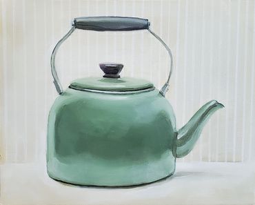 teapot painting, oil painting of tea kettle