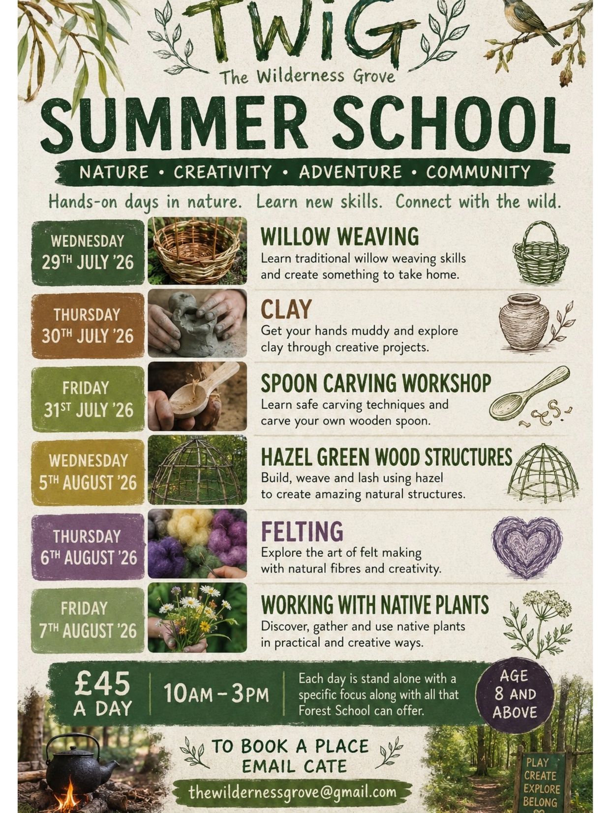 TWIG Summer School offers nature-based creative workshops from July 29 to August 7, 2026.