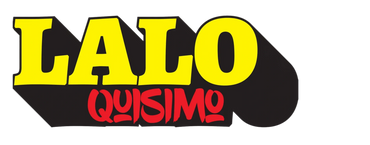 Logo with bold yellow and red text reading 'LALO QUISIMO'.