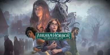 Illustration of Arkham Horror: The Roleplaying Game with eerie characters and ominous background.