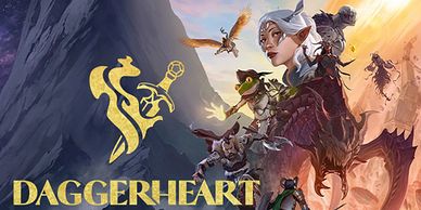 Fantasy characters including an elf, frog warrior, and dragon with the title Daggerheart.
