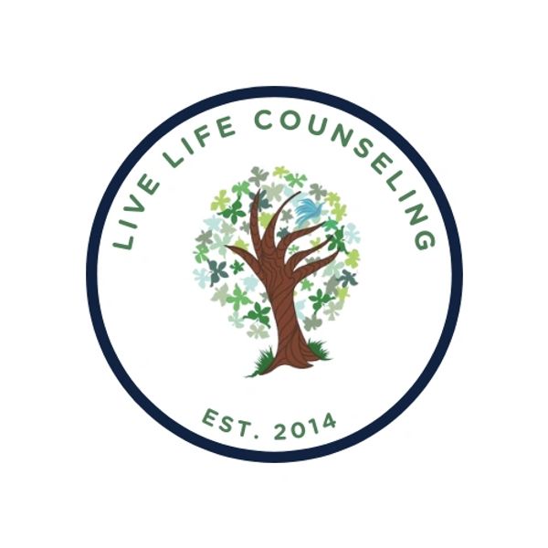 Logo for Live Life Counseling with a tree and green text.
