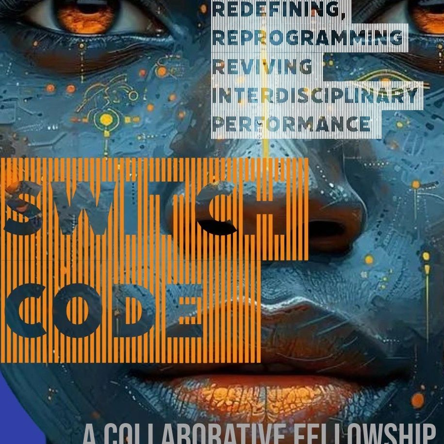 Futuristic Black engineer with digital circuit face, promoting "Switch Code" fellowship.