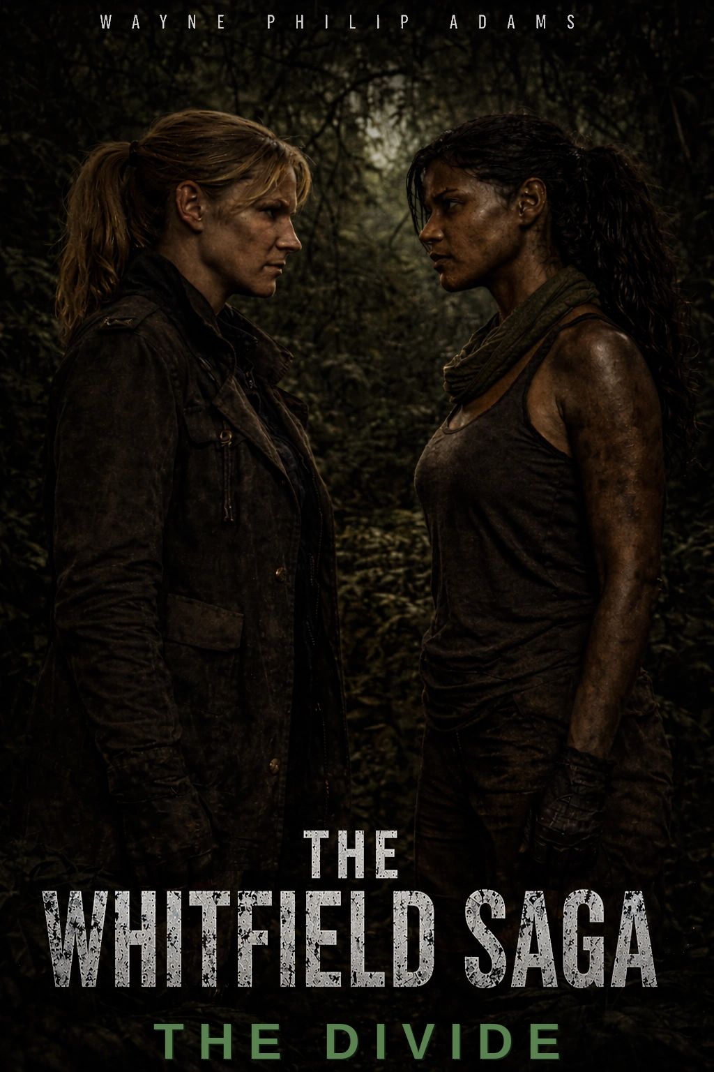Two tough women face off in a dark, dense forest in The Whitfield Saga: The Divide.