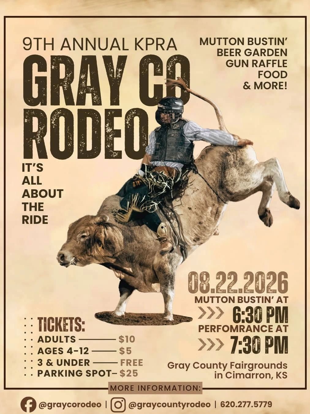 Poster for 9th Annual KPRA Gray County Rodeo on August 22, 2026.