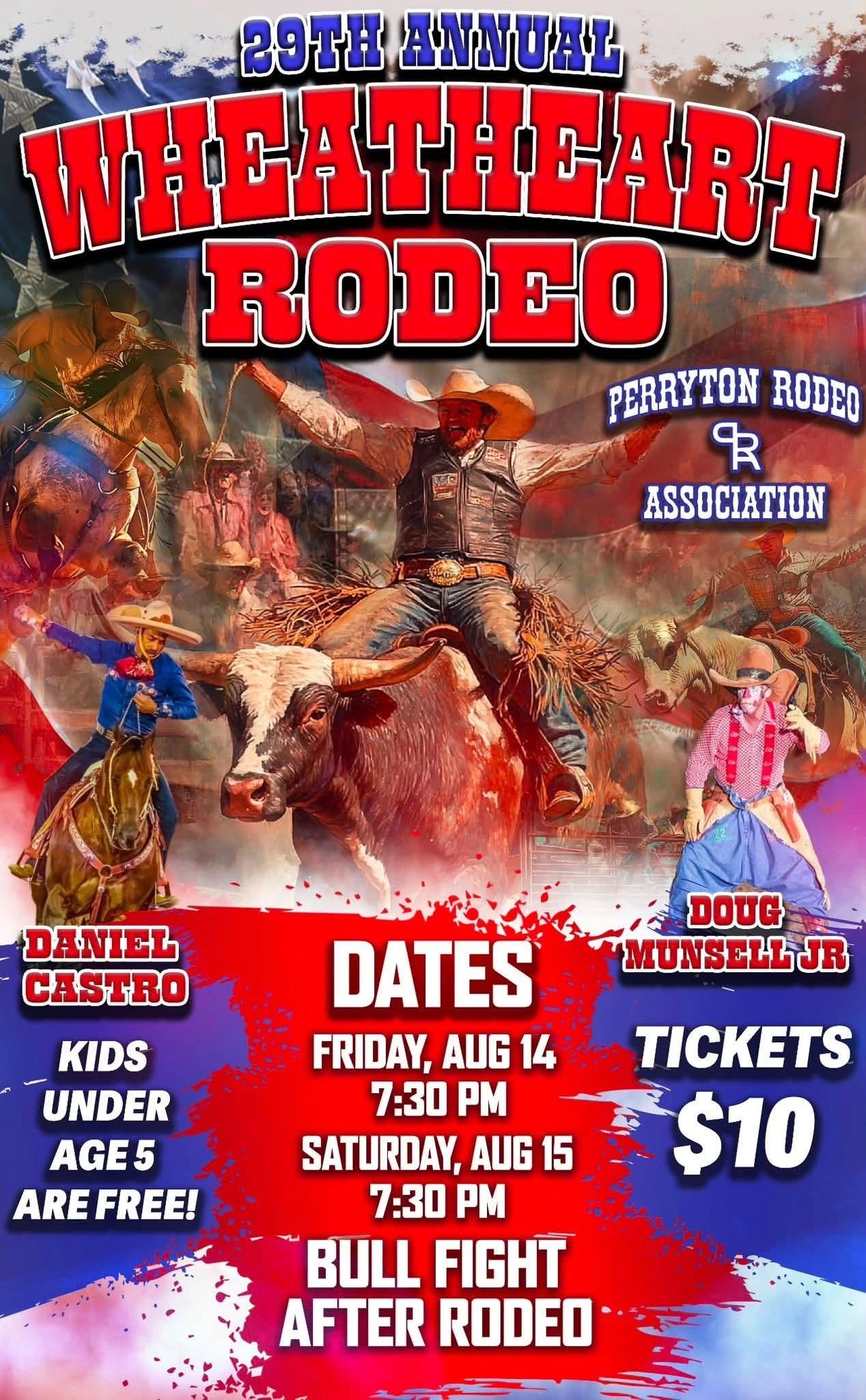 29th Annual Wheatheart Rodeo event announcement with dates and ticket info.