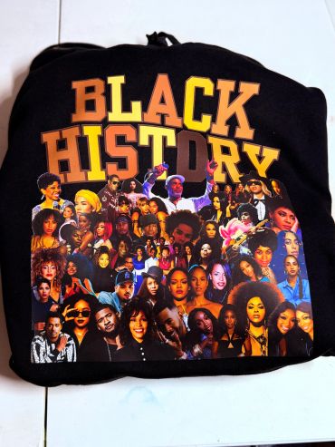 Black History themed garment with images of notable Black figures.