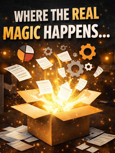 An open box with glowing magic and documents flying out.