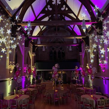 Venue Theming, Colour changing up lighters, Star light show, Dressed tables