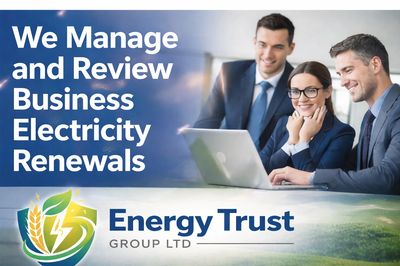 Three professionals review business electricity renewals for Energy Trust Group Ltd.