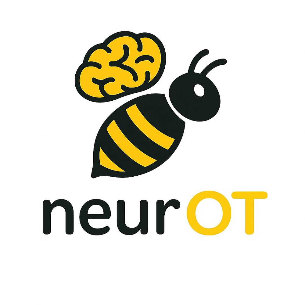 Logo of a bee with a brain-shaped wing and text 'neurOT'.