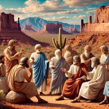 Stoic philosophers debating in Arizona