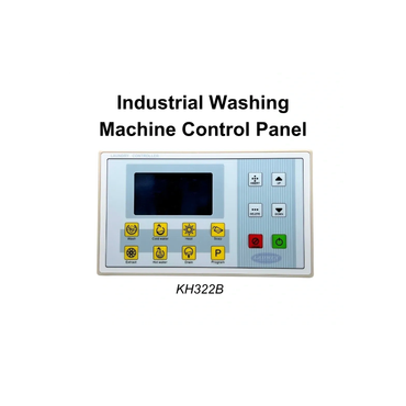 Industrial washing machine control panel by LAUNEX with display and buttons.