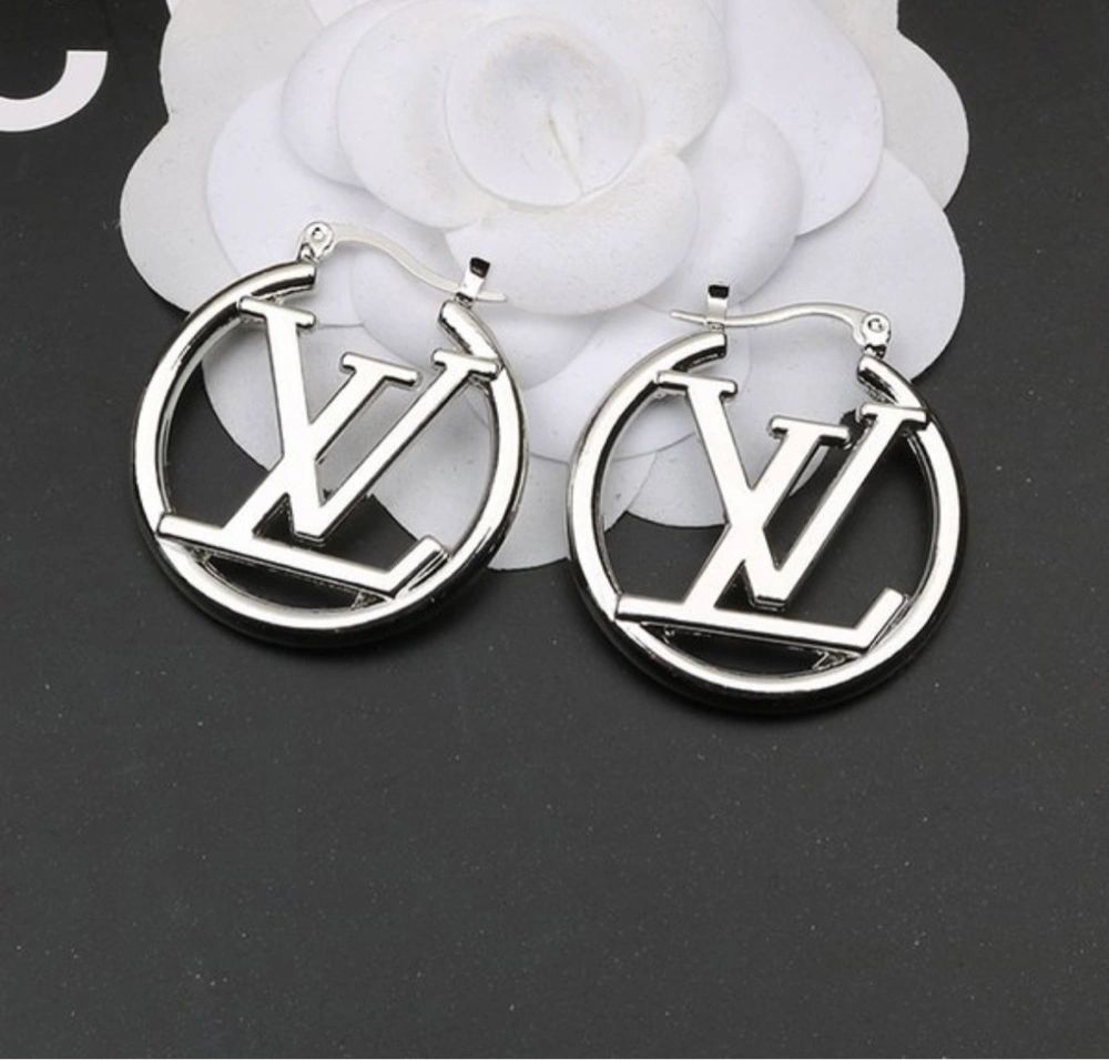 silver lv hoop earrings