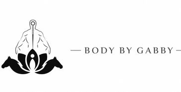 Logo for Body By Gabby featuring human figures and spine.