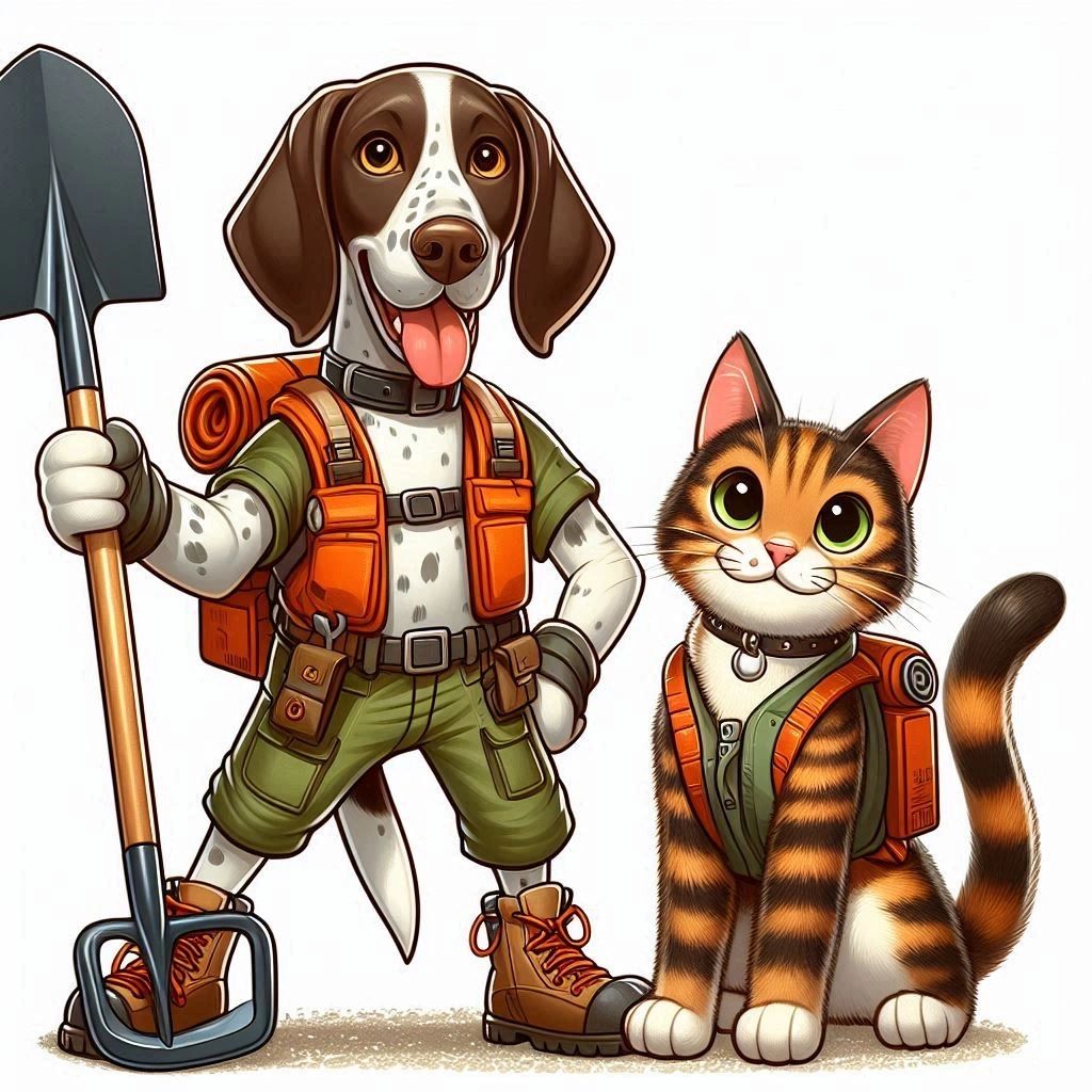 Cartoon Dog and cat gearing up to head out on Poop Patrol !