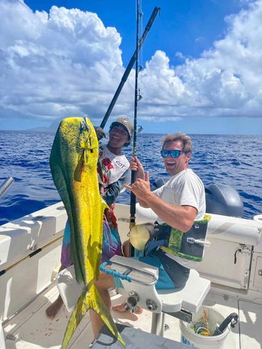 Fishing in Bora Bora. Nice 50 pound Bull Mahi Mahi fishing around Bora Bora. 