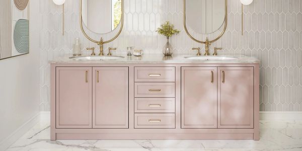 Purple Double Vanity with Gold Trim