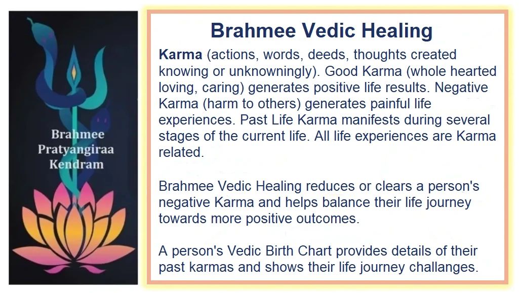 Brahmee Vedic Healing reduces and clears negative energy karma that causes life challenges and pain