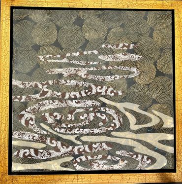 Living water. 10x10”, collage, beeswax, resin