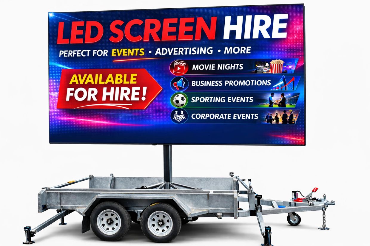 Mobile LED screen available for hire, perfect for events and advertising.