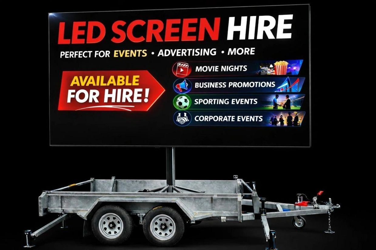 LED screen trailer available for hire, ideal for events and advertising.