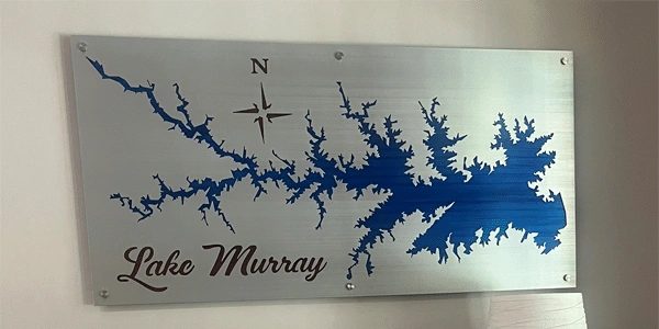 Custom Lake Map mounted to the wall that of Lake Murray.