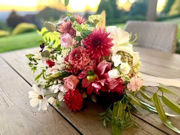 Bouquet of dahlias and cosmos. bridal bouquet