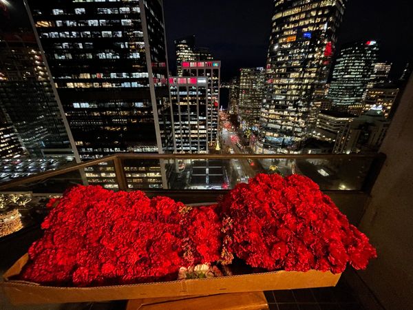 red flower filled bow 