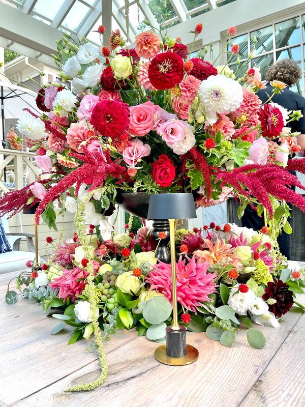 Bowl Of flowers surrounded by a ring of flowers