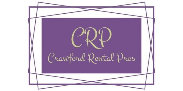 Crawford Rental Pros CRP logo with purple background and purple rectangles