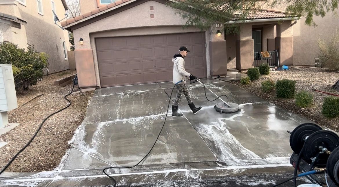 Clean concrete after pressure washing in Las Vegas