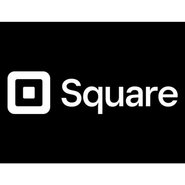 Square logo with white text and icon on black background.