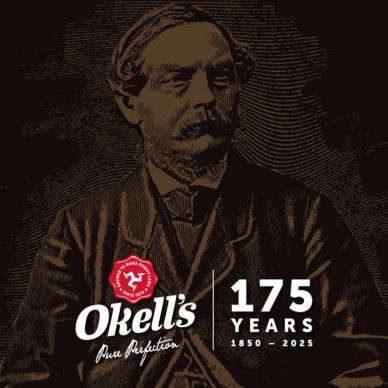 Vintage-style illustration celebrating Okell's 175 years from 1850 to 2025.