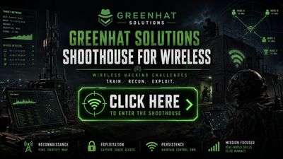 Greenhat Solutions wireless hacking and cybersecurity training banner.