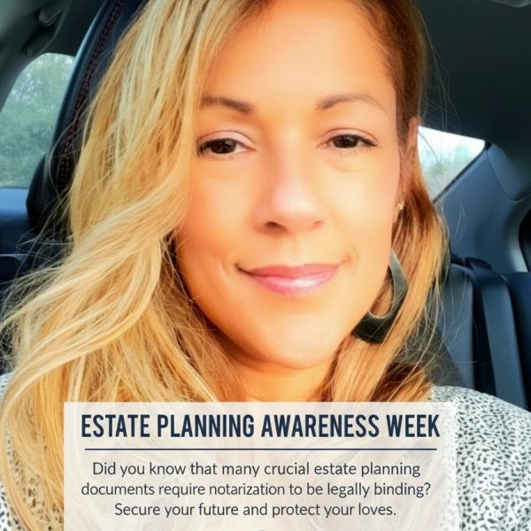 Woman promoting Estate Planning Awareness Week with a smile.