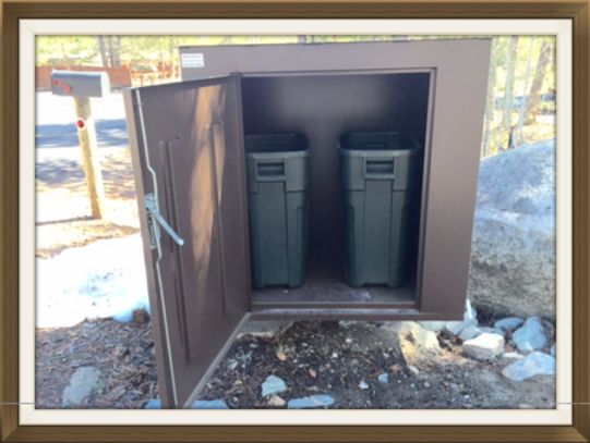 Trash enclosure or bear box, with bins inside