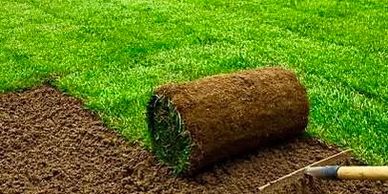 Roll of Turf with Rake.