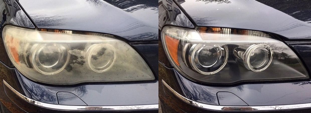Before and after pictures of headlight restoration carried out by Watford Pro Valet.