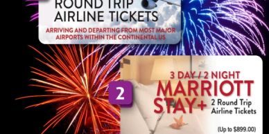 Promotional choices for travel rewards including airline tickets, Marriott stay, and Mexico getaway.