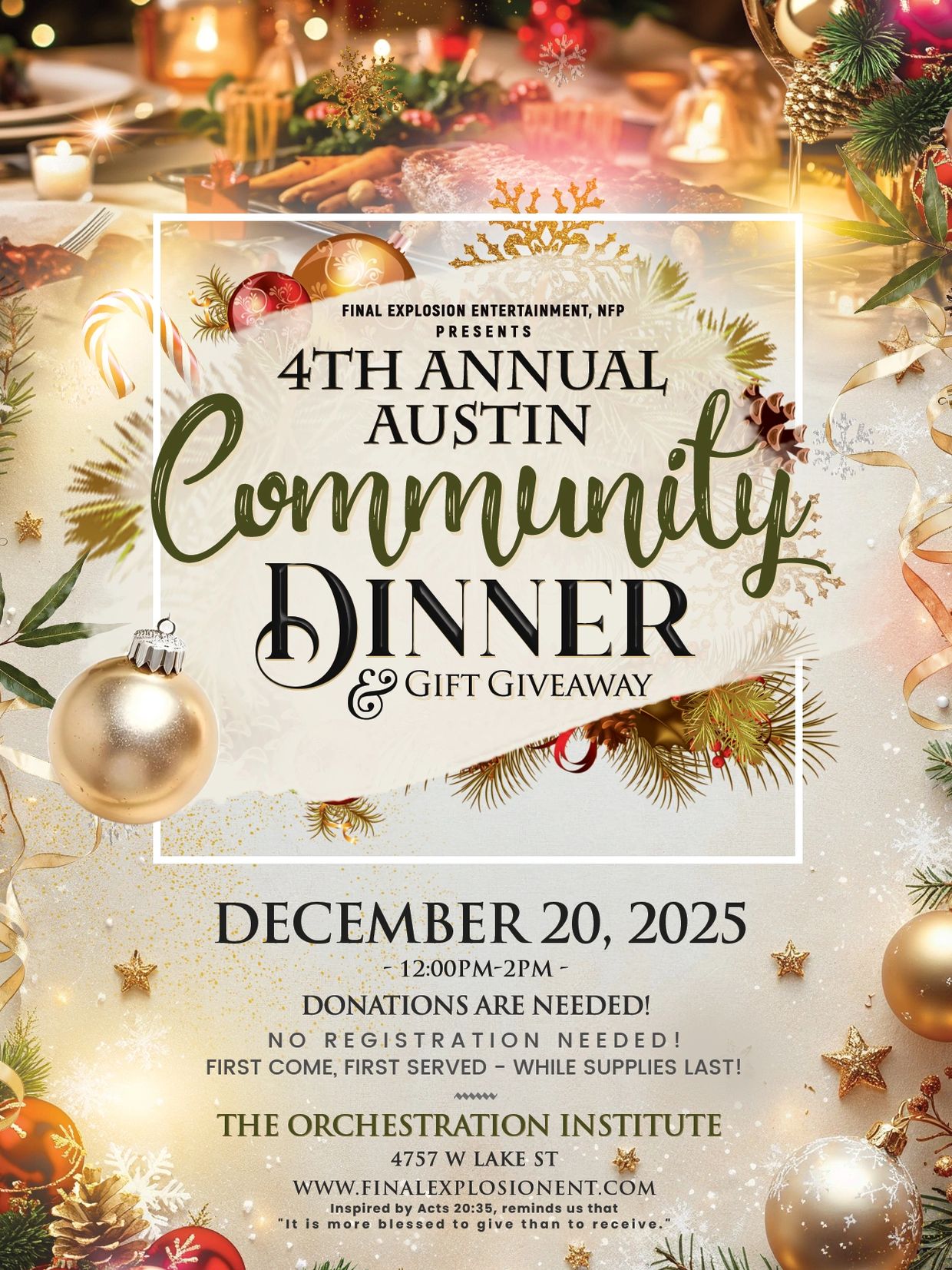 4th Annual Austin Community Dinner & Gift Giveaway hosted by Final Explosion Entertainment