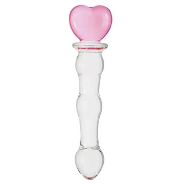 Clear glass stick with a pink heart-shaped top.