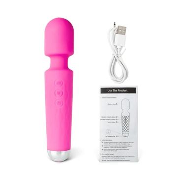 The 20-Speed Magenta Silicone Rechargeable Magic Wand Massager is a powerful, cordless vibrator desi