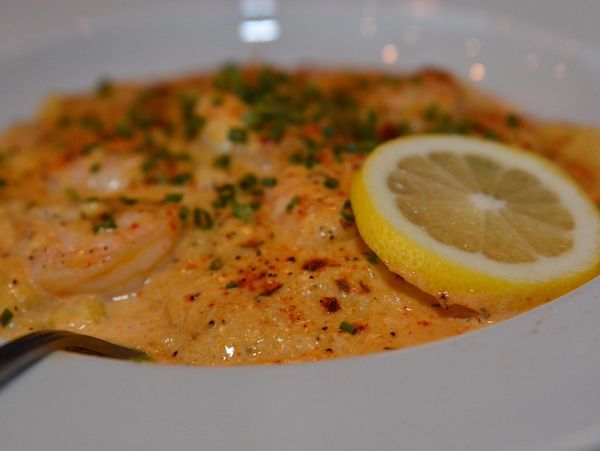 Shrimp and Grits with a cream sauce
