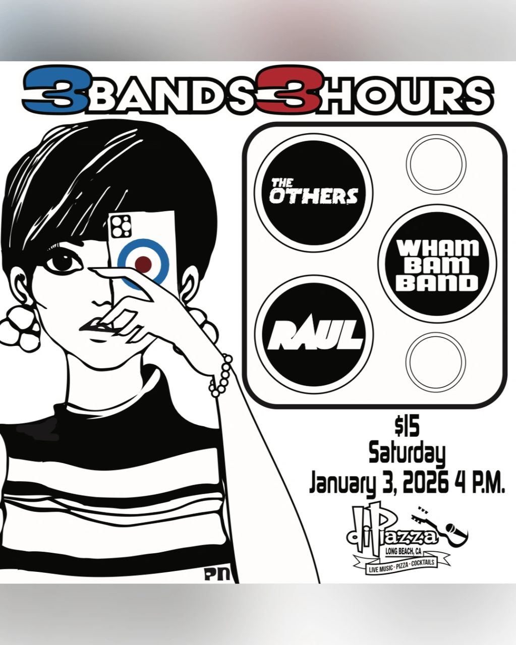 3 Bands 3 Hours: The Others, Wham Bam Band, Raul at DiPiazza's. Jan 3 2026, 4pm, $15.