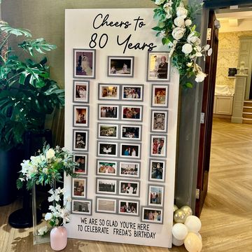 Photo wall for 80th Birthday at Kingsley Hotel, Birthday Events