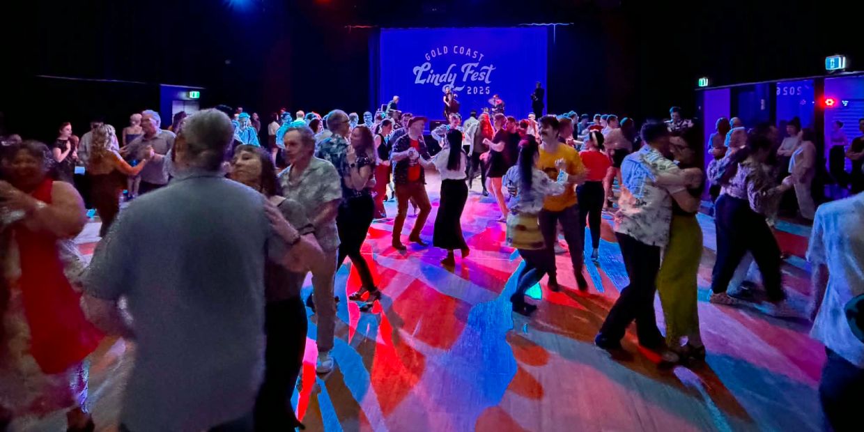 Crowd dancing at Gold Coast Lindy Fest 2025.